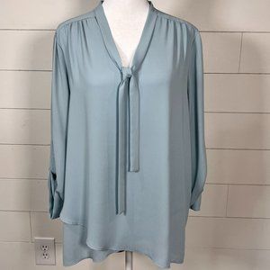 Karen Kane Powder Blue V Neck Asymmetrical Blouse with Tie Size M